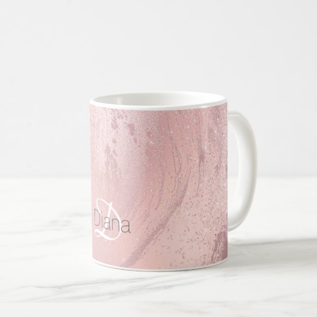 Elegant stylish pink rose gold glitter marble coffee mug (Front Right)