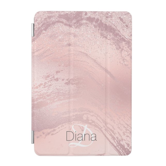 Elegant stylish pink rose gold glitter marble iPad mini cover (Front)