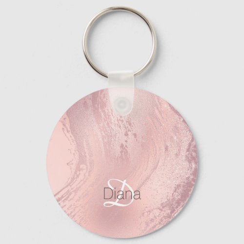 Elegant stylish pink rose gold glitter marble keychain