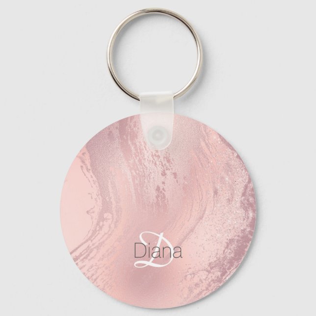 Elegant stylish pink rose gold glitter marble keychain (Front)