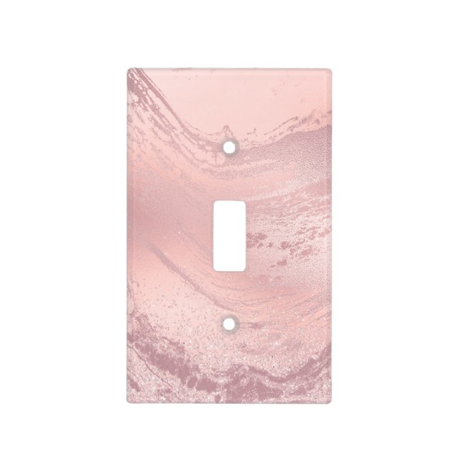 Elegant stylish pink rose gold glitter marble light switch cover (Front)