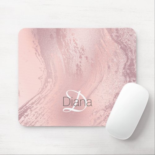 Elegant stylish pink rose gold glitter marble mouse pad