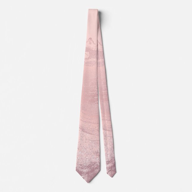 Elegant stylish pink rose gold glitter marble neck tie (Front)