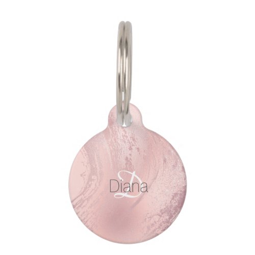 Elegant stylish pink rose gold glitter marble pet ID tag