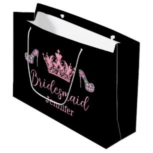 elegant stylish pink script bridesmaid black large gift bag