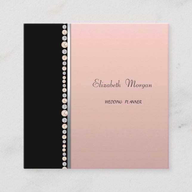 Elegant Stylish Professional ,Black,Pearls Square Business Card (Front)