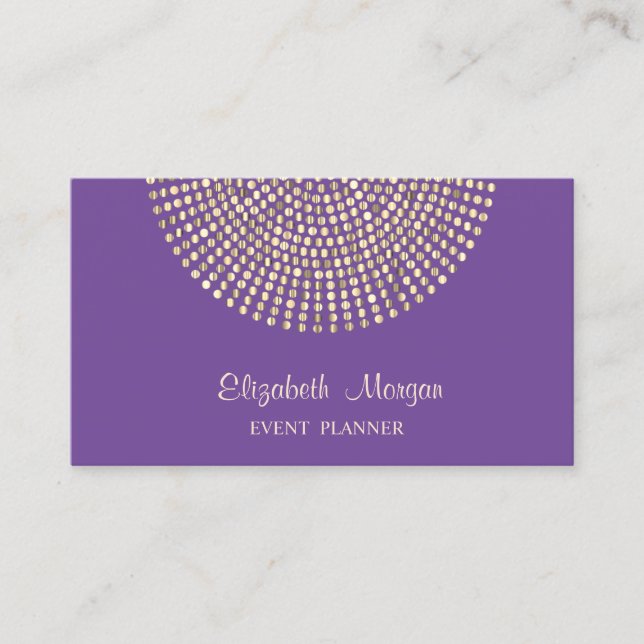 Elegant Stylish Professional,Violet,Gold Dots Business Card (Front)