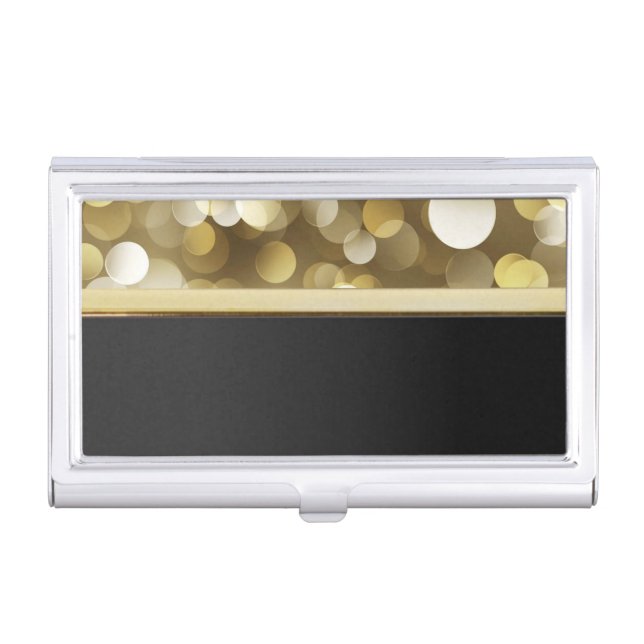 Elegant Stylish Proffesional- Black,Gold ,Bokeh Business Card Holder (Front)