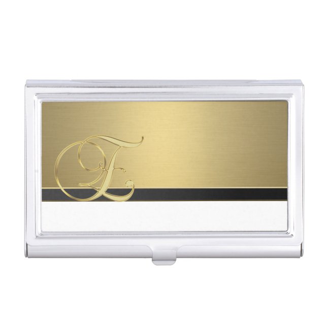 Elegant Stylish Proffesional- Gold-Monogram Business Card Holder (Front)