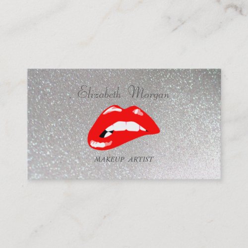 Elegant Stylish Proffesional Silver Glitter_Lips Business Card