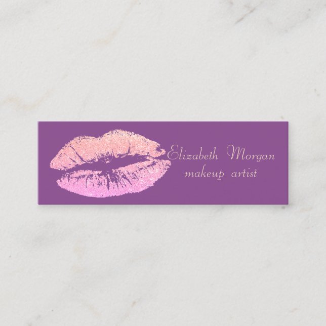 Elegant Stylish Proffesional Violet  -Glittery Lip Mini Business Card (Front)