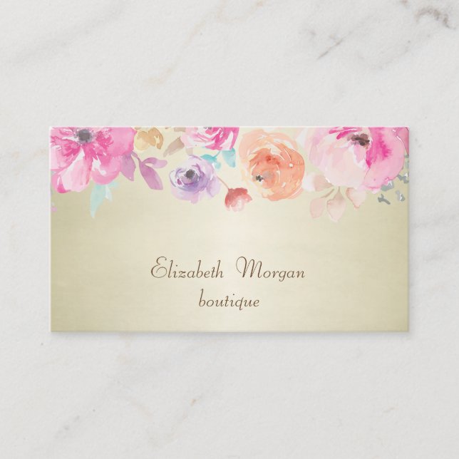 Elegant Stylish Proffesional Watercolor Flowers Business Card (Front)
