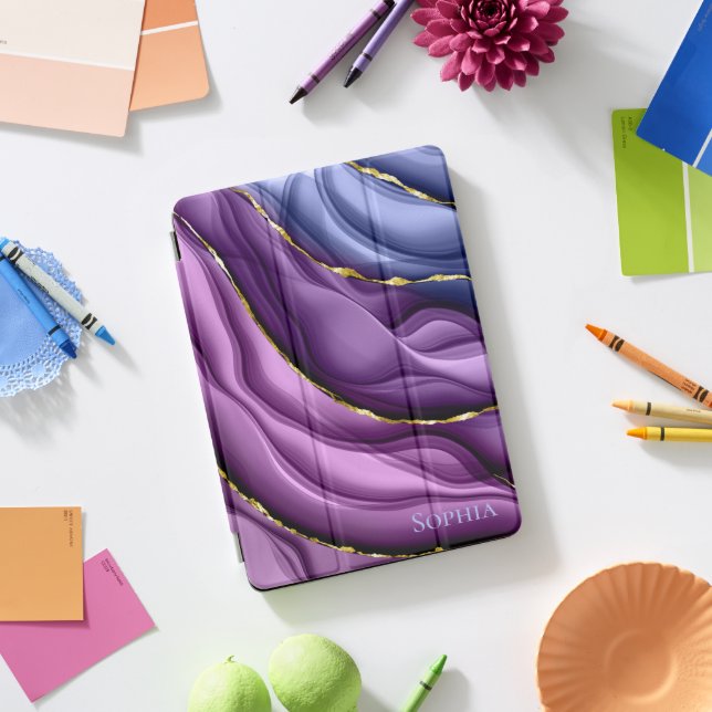 Elegant Stylish Purple Blue Abstract Name iPad Pro Cover (Desk)
