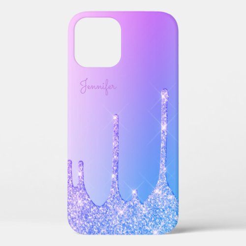 Elegant stylish purple blue glitter drips iPhone 12 case