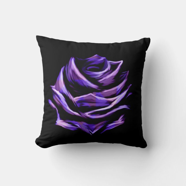 Elegant & Stylish Purple Neon Rose Striking Floral Throw Pillow (Front)