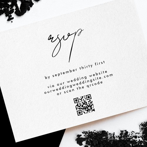Elegant Stylish QRCODE Black White Wedding Website RSVP Card