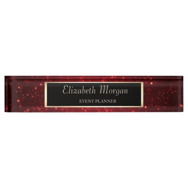Elegant Stylish Red Glitter Bokeh, Frame Desk Name Plate (Front)