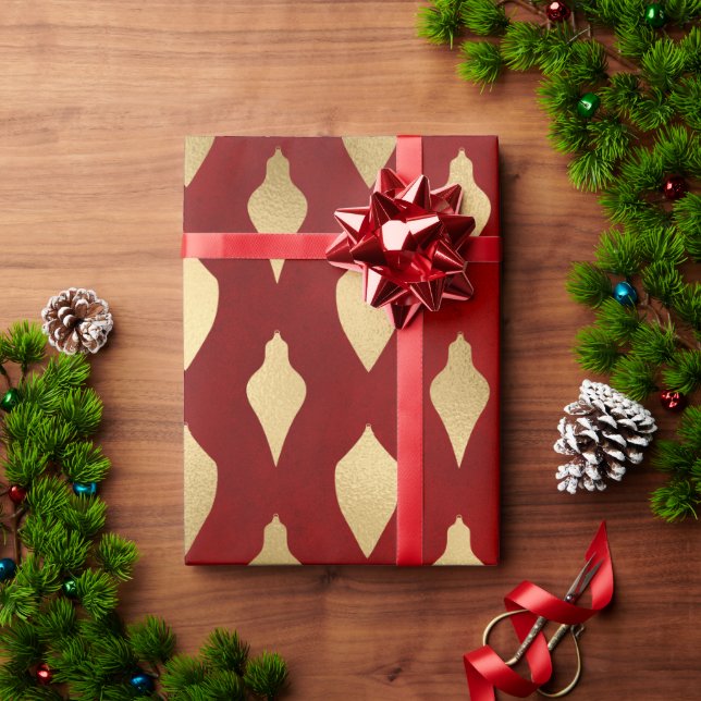 Elegant stylish red & gold Christmas pattern Wrapping Paper (Holiday Gift)