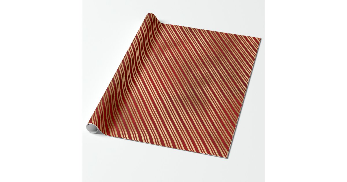 Elegant stylish red & gold Christmas stripes Wrapping Paper | Zazzle