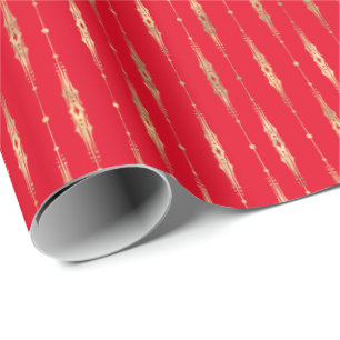Elegant Stylish Red Gold Pattern Wrapping Paper