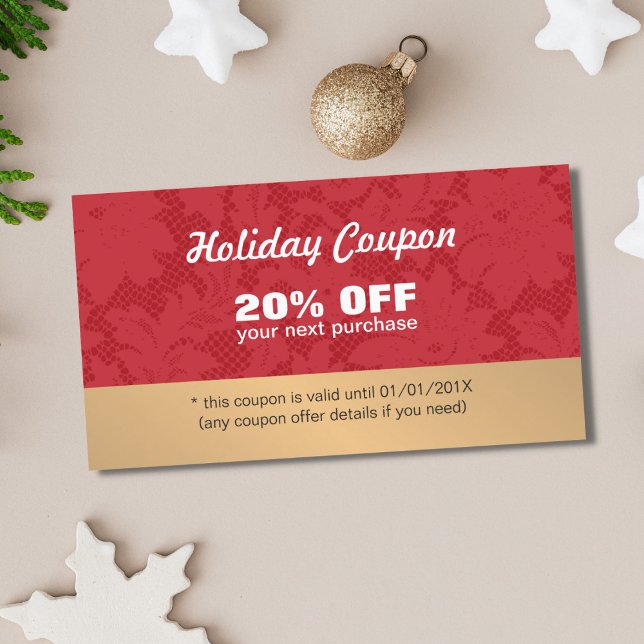Elegant Stylish Red Lace Gold Holiday Coupon (Creator Uploaded)
