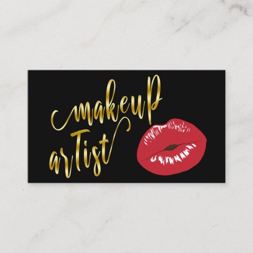 Elegant stylish red lips gold makeup artist business card