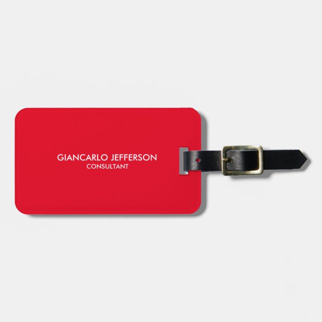 Elegant Stylish Red Professional Your Name Luggage Tag (Front Horizontal)