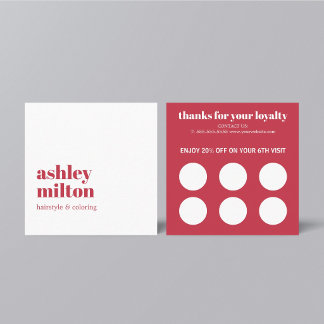 Elegant Stylish Red White Beauty Salon Loyalty Card
