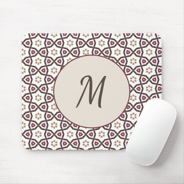 Elegant Stylish Red White Pattern Monogram Mouse Pad (With Mouse)