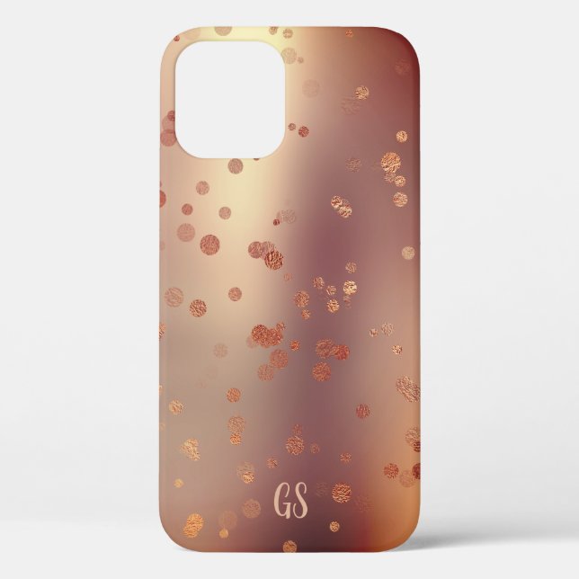 Elegant stylish rose gold confetti dots monogram Case-Mate iPhone case (Back)
