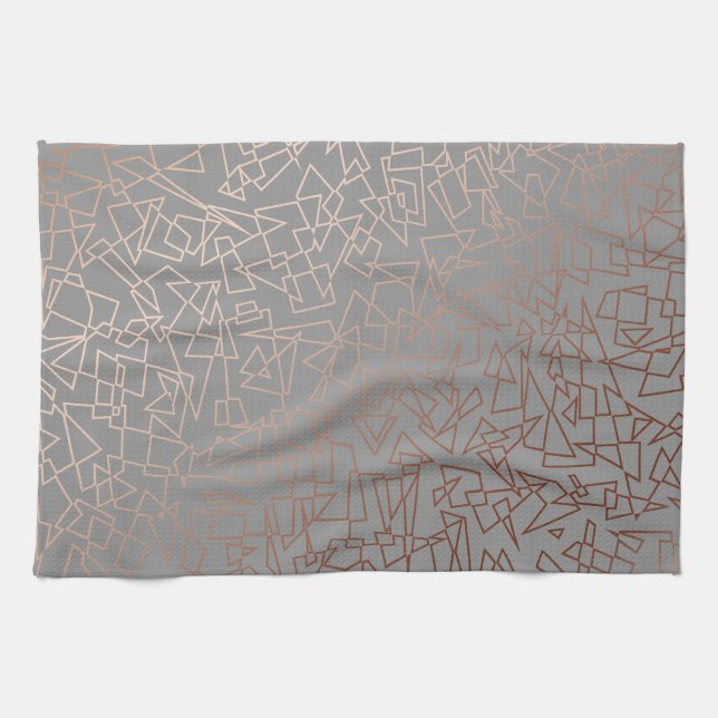 Elegant stylish rose gold geometric pattern grey kitchen towel (Horizontal)