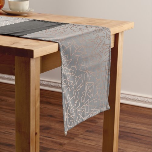 Elegant stylish rose gold geometric pattern grey short table runner