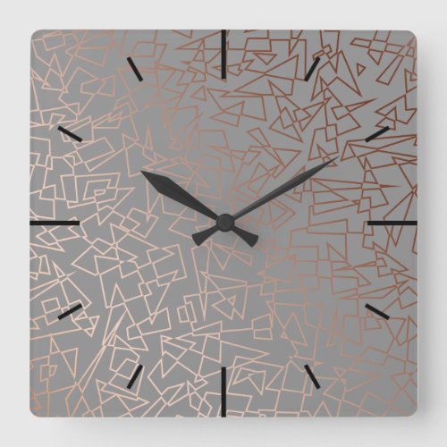Elegant stylish rose gold geometric pattern grey square wall clock