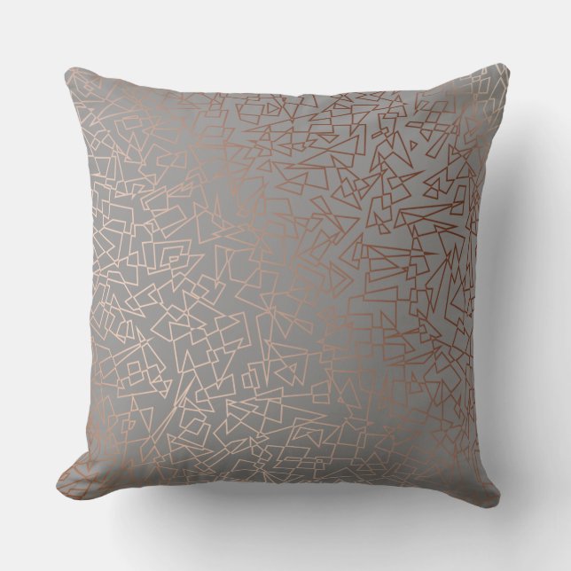 Elegant stylish rose gold geometric pattern grey throw pillow (Front)