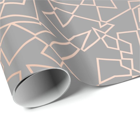 Elegant stylish rose gold geometric pattern grey wrapping paper ...