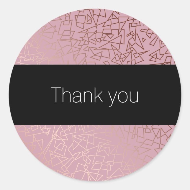 Elegant stylish rose gold geometric pattern pink classic round sticker (Front)