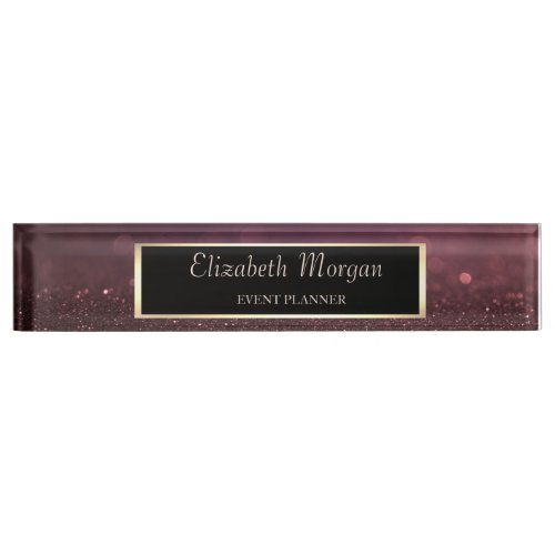 Elegant Stylish Rose Gold Glitter Bokeh  Frame Desk Name Plate