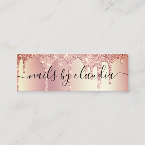 Elegant stylish rose gold glitter drips nails mini business card