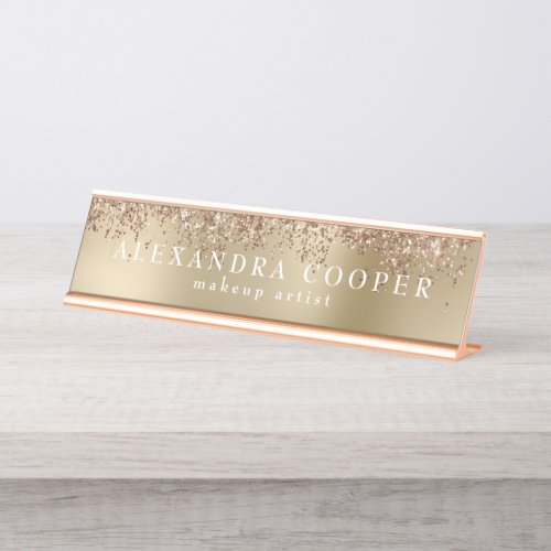 Elegant stylish rose gold glitter makeup artist desk name plate