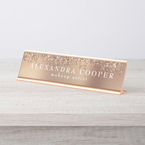 Elegant stylish rose gold glitter makeup artist  desk name plate