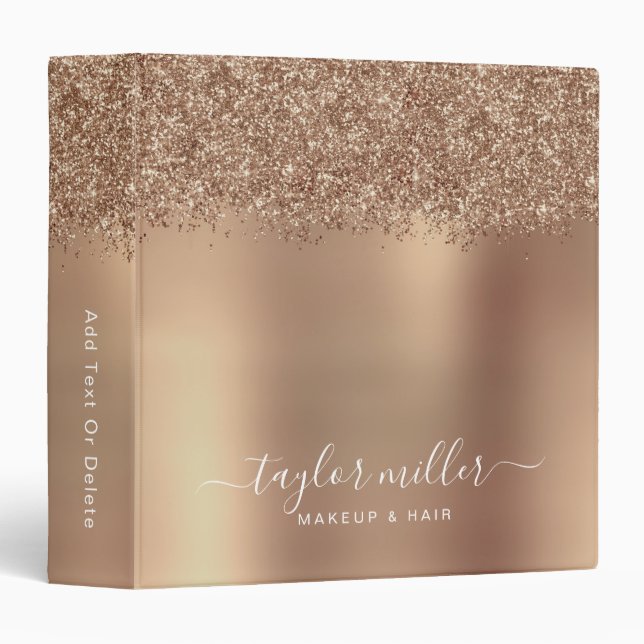 Elegant stylish rose gold glitter makeup & hair  3 ring binder (Front/Spine)