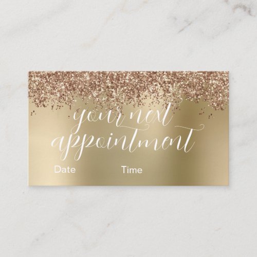 Elegant stylish rose gold glitter makeup  hair appointment card