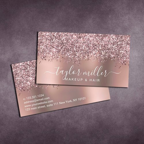 Elegant stylish rose gold glitter makeup  hair  business card
