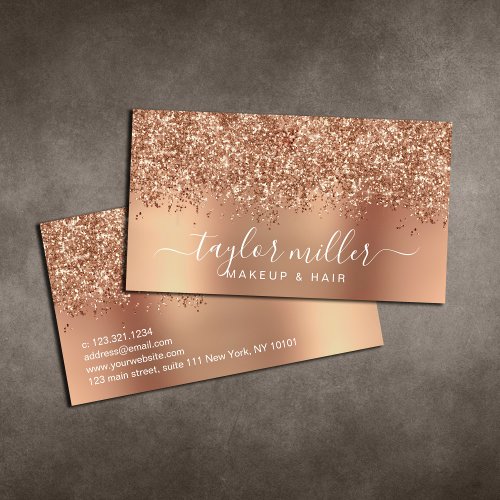 Elegant stylish rose gold glitter makeup  hair  business card