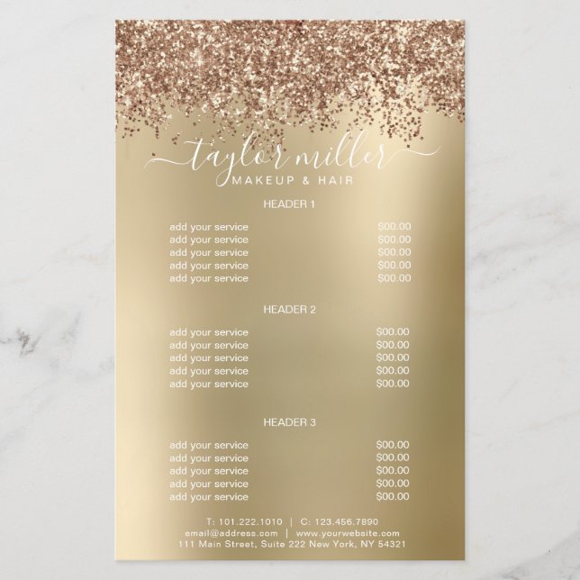 Elegant stylish rose gold glitter makeup & hair flyer (Front)