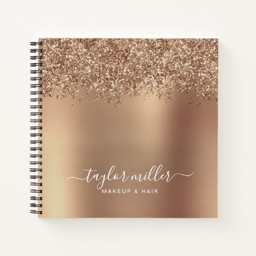 Elegant stylish rose gold glitter makeup  hair  notebook