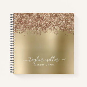 Elegant stylish rose gold glitter makeup & hair notebook