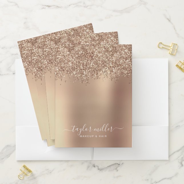 Elegant stylish rose gold glitter makeup & hair  pocket folder (In Situ)