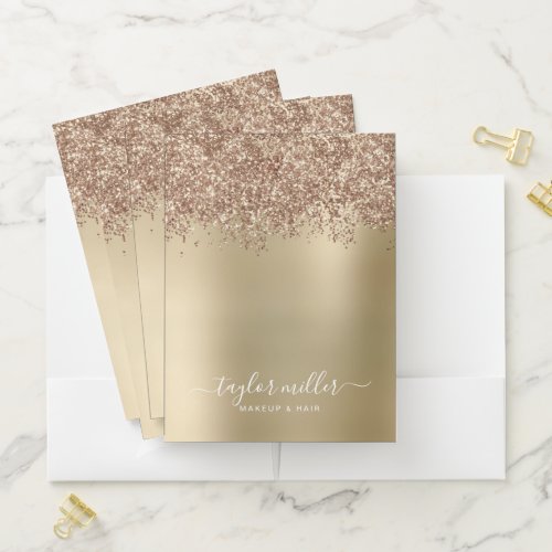Elegant stylish rose gold glitter makeup  hair pocket folder