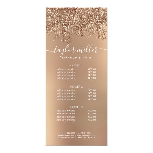 Elegant stylish rose gold glitter makeup  hair  rack card